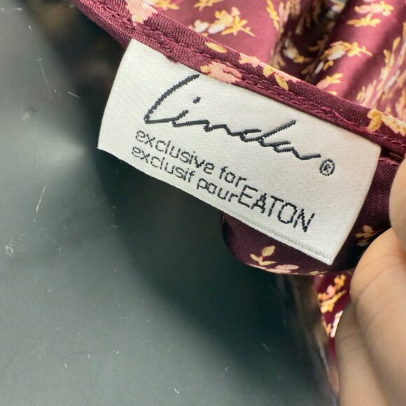 LINDA For Eaton Satin VTG Grannycore Burgundy Floral Halter Cami Top Size M - Picture 2 of 5